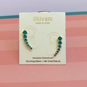 Shivam 14kt Gold Over Sterling Silver Green Onyx Earrings.